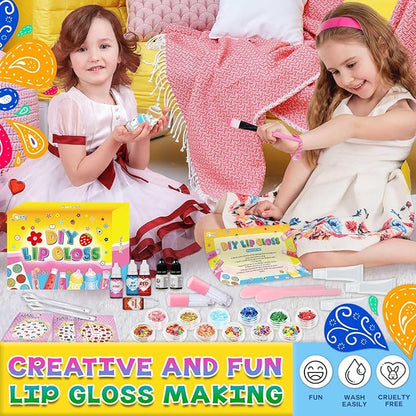 Jcoos Lip Gloss Making Kit, 73PCS Fun Make Your Own Lip Gloss Kit Kids, Beginner, Lipgloss Sets for Girls, DIY Lipstick Set, Moisturizing Lip Oil Base, Gifts for Tween Girls, Teens, Daughters, Women