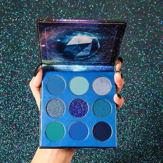 docolor 10Pcs Eye Makeup Brushes Skull Printed Eyeshadow Makeup Brush Set and Blue Eyeshadow Palette 9 Colors Gemstone Shadow Palette Highly Pigmented Mattes Shimmers Long-Lasting Makeup Palette