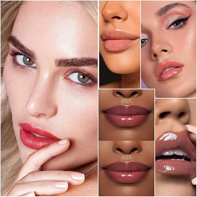 Hydrating Lip Glow Oil - 2PCS Tinted Moisturizing Lip Gloss Plumping Long-Lasting Shiny Fruit Flavor Lip Stain, 0.10 Fl Oz (Raspberry&Green Apple)