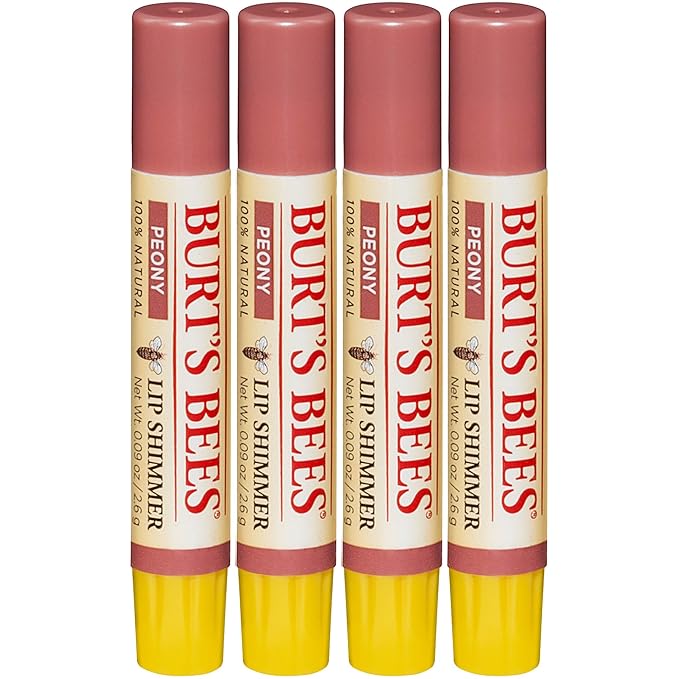 Burt's Bee's Lip Shimmer, Peony - 0.09 Ounces each (Value Pack of 4)