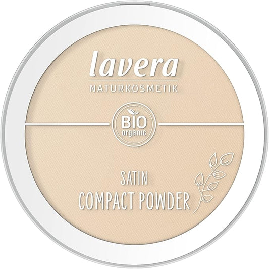 lavera Satin Compact Powder -Medium 02- nude - Almond Oil & Rice Powder - Vegan - Mattifying - Long-Lasting - Velvety Texture 0.32 Fl Oz
