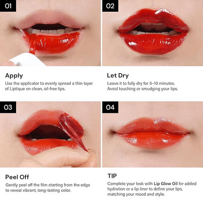 Liptique Korean Lip Stain Peel Off - 24 Hour Long Lasting Lip Tattoo, Waterproof & Transfer Proof, Nourishing & Hydrating Lip Tint for Women, Instant Plumping Lip Tints Peel Off (003 BLUNTO)