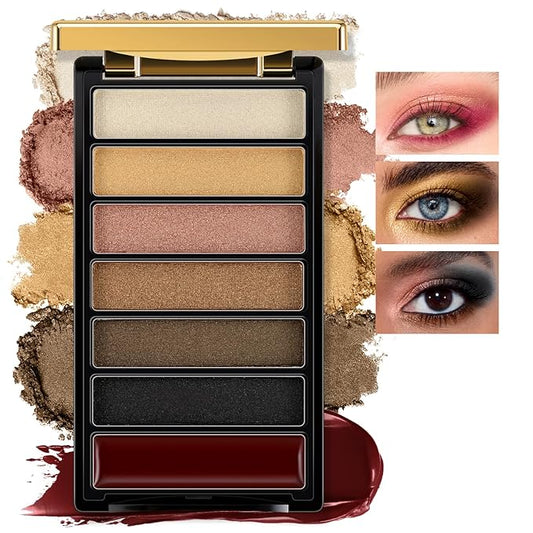 7 Colors Glitter Eyeshadow Palette, Shimmer Full Face Makeup Palette, Professional Eye Makeup Palette for Eyes, Lips, Contour & Blush