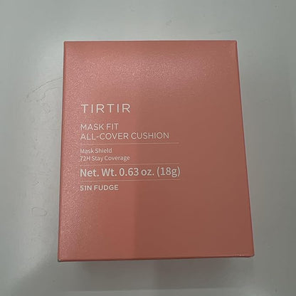 TIRTIR Mask Fit All Cover Pink Cushion Foundation | High coverage, Velvety Matte Finish, Lightweight, Flawless, Corrects Redness, Korean Cushion (#51N Fudge, Full Size, 0.63 Fl Oz)