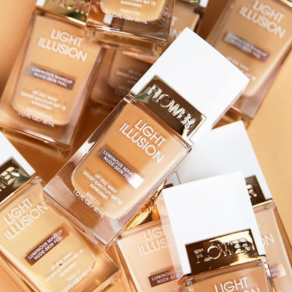 FLOWER BEAUTY By Drew Barrymore Light Illusion SPF Foundation - Blendable + Buildable - Natural Finish - Lightweight Formula (Soft Sand)