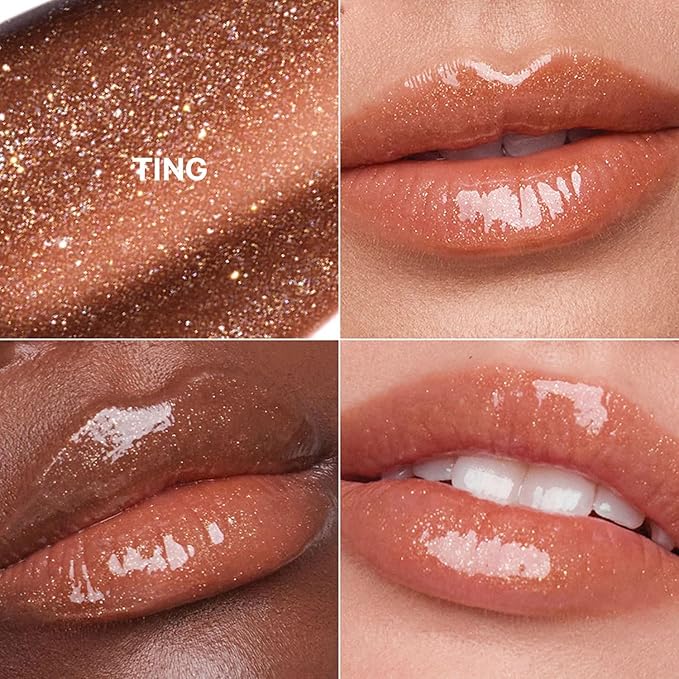 Kevyn Aucoin Celestial Lip Gloss, Ting (shimmery nude brown): Light reflecting shine & sheer. Precision makeup artist applicator. Hydrating, non-stick formula. Multi-dimensional 3D plumping effect.