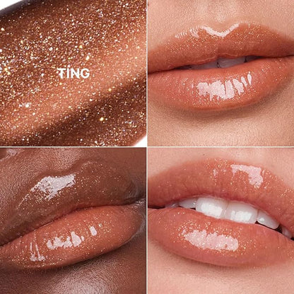 Kevyn Aucoin Celestial Lip Gloss, Ting (shimmery nude brown): Light reflecting shine & sheer. Precision makeup artist applicator. Hydrating, non-stick formula. Multi-dimensional 3D plumping effect.
