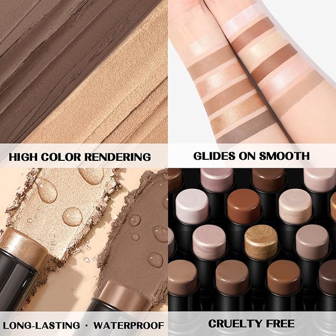 FOCALLURE 2 Pcs Mineral Cream Contour Stick,Moisturize Highlighter and Bronzer Pen,Non Stick Face Brightens & Shades Pencil,Long Lasting & Smooth Gliding Face Illuminator Makeup,Medium-deep