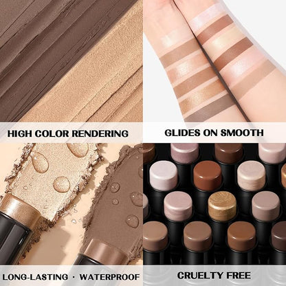 FOCALLURE 2 Pcs Mineral Cream Contour Stick,Moisturize Highlighter and Bronzer Pen,Non Stick Face Brightens & Shades Pencil,Long Lasting & Smooth Gliding Face Illuminator Makeup,Medium-deep