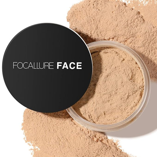 FOCALLURE Oil Control Loose Face Powder, Translucent Loose Setting Powder, Shine-Free Matte Finishing Powder, Long-lasting & Lightweight Sets Foundation Makeup, Includes Velour Powder Puff, Nude