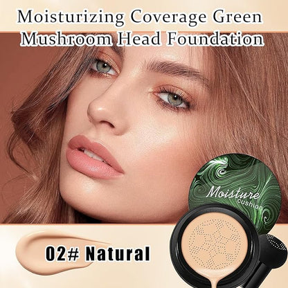 Mushroom Head Air Cushion CC Cream Foundation Makeup,Moisturizing BB Cream Face Makeup Liquid Foundation,Long Lasting Full Coverage Concealer for All Skin Types（Natural）