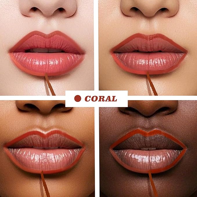 Lip Liner Stain, Long Lasting Peel Off Lip Stain, Waterproof & Transfer-Proof Matte Lip Tattoo, Easy to Use & Natural Finish (Coral)