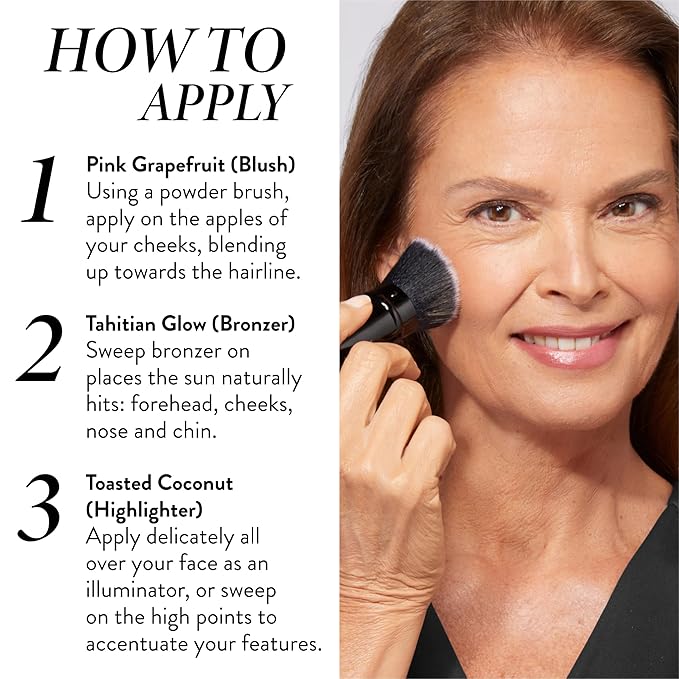 Geller's Greatest Lift-n-Glow Palette - Tahitian Glow, Pink Grapefruit, Toasted Coconut + Retractable Angled Kabuki Brush