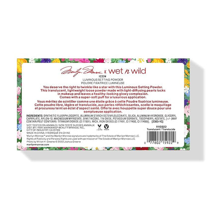 wet n wild Marilyn Monroe Collection Loose Setting Powder, Luminous Finish with Light-Diffusing Pearls – Translucent