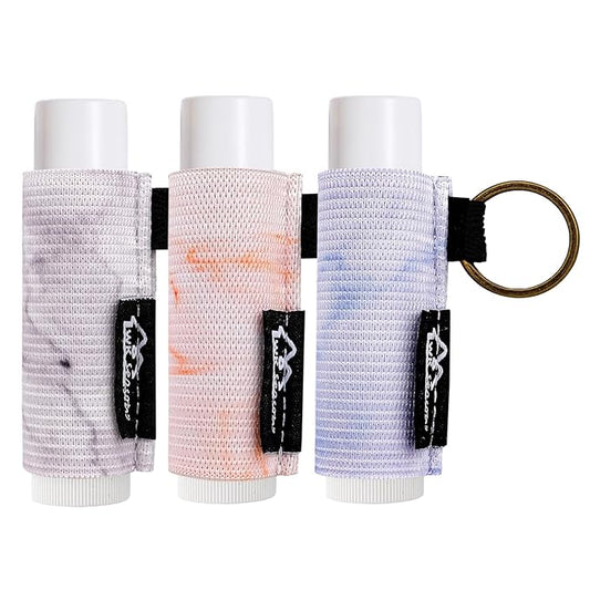 WK IEASON - Lip Balm Holder Keychain Clip On Lipstick Sleeve Chapstick Sleeve Holder Keychain 3pcs(Marble print Grey/Orange/Purple)