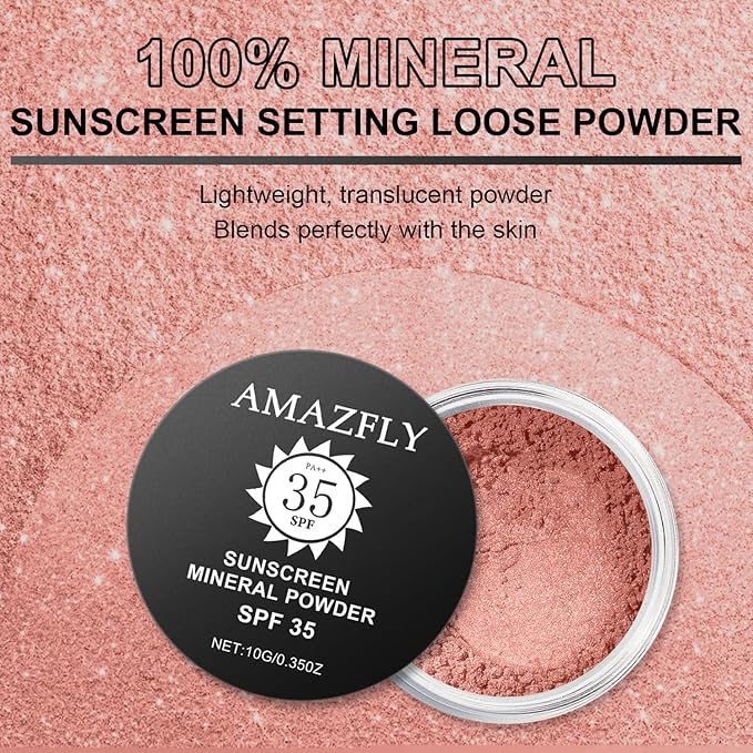 Sunscreen Mineral Blush Powder, SPF 35, Talc-Free, Loose Powder Blush, Buildable Lightweight Coverage, for Matte Base Makeup (#07 Shine Rose BlushMakeup)