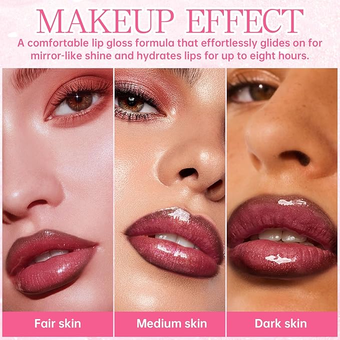 Glitter Lip Gloss with Brown Lip Liner Set Lip Combo, Moisturizing High Shine Shimmer Lip Glow Oil Fresh Lightweight Glossy Plumping Lip Tint for Women Long Wear Liquid Lipstick Makeup#8