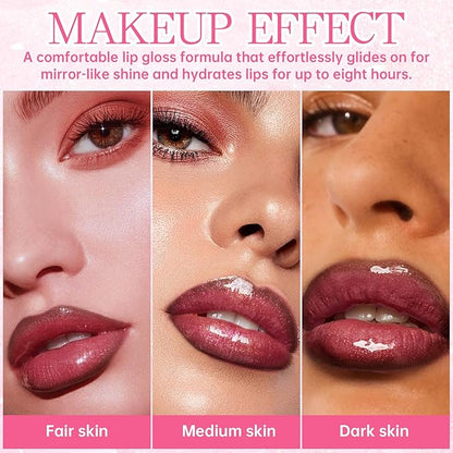 Glitter Lip Gloss with Brown Lip Liner Set Lip Combo, Moisturizing High Shine Shimmer Lip Glow Oil Fresh Lightweight Glossy Plumping Lip Tint for Women Long Wear Liquid Lipstick Makeup#8