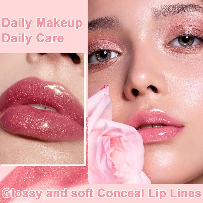 6 PCS Hydrating Lip Oil, Big Brush Head Lip Glaze Shiny Transparent Lip Glow Oil, Nourishing & Non-sticky Long Lasting Fresh Clear Smooth Lip Care Plumping Lip Oil (SET A)