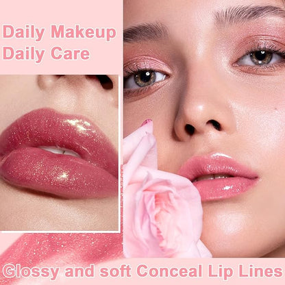 6 PCS Hydrating Lip Oil, Big Brush Head Lip Glaze Shiny Transparent Lip Glow Oil, Nourishing & Non-sticky Long Lasting Fresh Clear Smooth Lip Care Plumping Lip Oil (SET A)