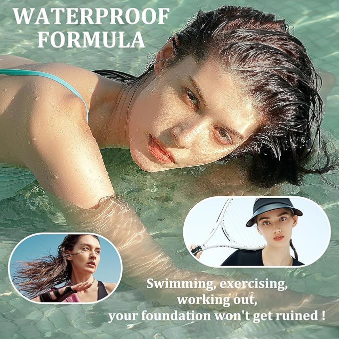 2PCS Color Changing Foundation Makeup Set, Full Coverage Liquid Makeup Foundation with Brush, Moisturizing Oil Control Foundation Color Changing Makeup, Waterproof Matte Concealer with Makeup Sponge