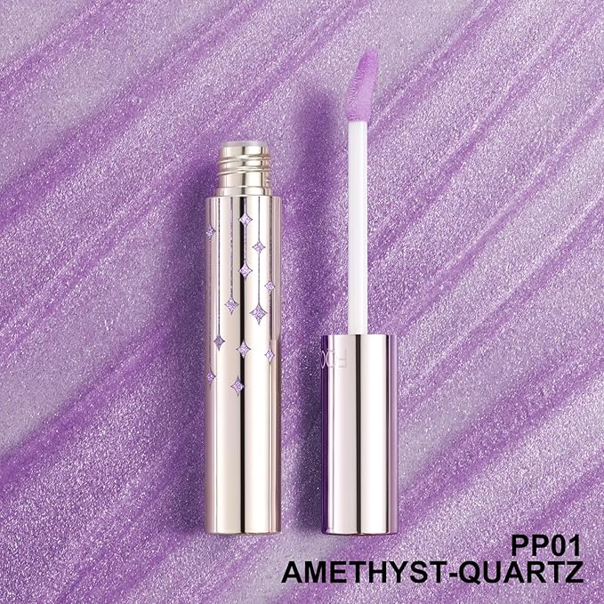 FOCALLURE High Shine Glitter Lip Gloss,Hydrates and Soothes Lips for a Gorgeous,Delivers a Non-sticky Glossy finish,Long-lasting Shine & Fuller-looking Lip Makeup,PP01 AMETHYST-QUARTZ