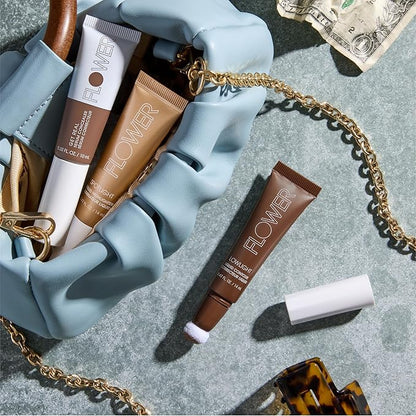 FLOWER BEAUTY By Drew Barrymore Lowlight Liquid Contour - Natural Finish + Buildable Coverage - Built-In Cusion Applicator - Deep