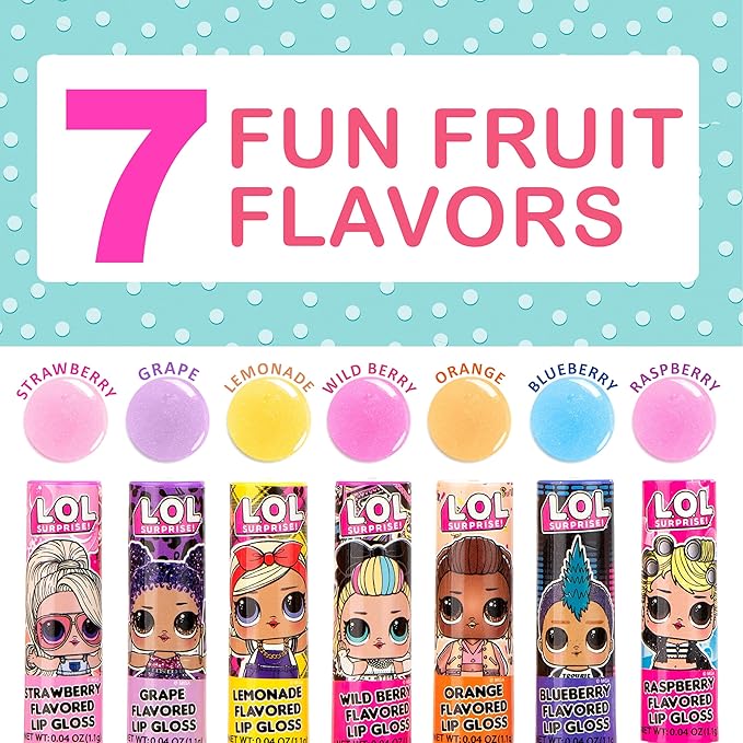 L.O.L Surprise! 14pc Lip Gloss for Girls, Lol Lip Gloss Set Value Pack, 14 Assorted Fruit Flavored Lip Glosses, Non Toxic, Kid Friendly, Party Favors, Gift For Kids