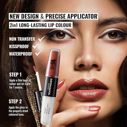 Dermacol NEW 16-Hour Lip Colour, Highly Pigmented Glossy Lip Stain, Two-Phase Lip Plumper Gloss, Kissproof Lip Makeup Products with Matte and Glitter Finish, n. 23
