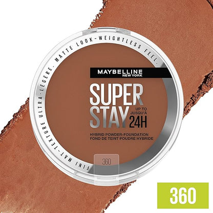 Maybelline Super Stay Up to 24HR Hybrid Powder-Foundation, Medium-to-Full Coverage Makeup, Matte Finish, 360, 1 Count
