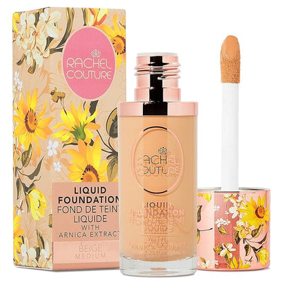 Rachel Couture Lightweight Liquid Foundation with Buildable Coverage & Matte Finish | Vegan & Cruelty-Free | Skin-Nourishing Arnica Extract Infusion - 1.18 Fl Oz - Beige