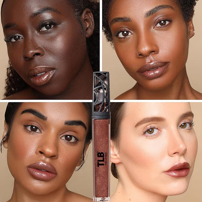 The Lip Bar Vegan Non-Sticky Lip Gloss, with Hydrating Shea Butter for a Lightweight, High Shine Finish, Extra - Brown Shimmer