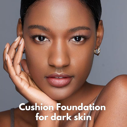 Toktok Glow Cushion Foundation, Dark Shades for melanin beauties, provides buildable coverage with luminous finish with diamond powder, glacial water, and vitamin(#12 MOCHA, 0.42 Fl Oz)