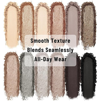 UCANBE 12 Color Eyeshadow Makeup Palette, Naked Nude Eye Shadow, Neutral Matte Shimmer Make Up Pallet with Double-ended Brush Set Kit, Highly Pigmented Long Lasting Waterproof