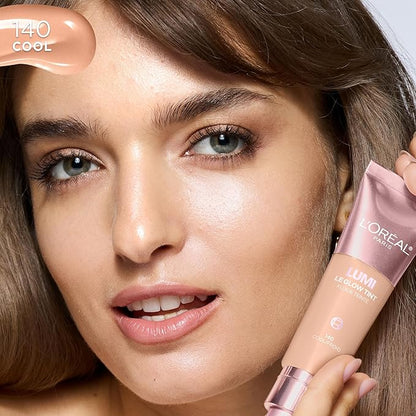 L'Oreal Paris Lumi Le Glow Skin Tint, Lightweight Water-Based Tinted Serum with Foundation-Like Coverage, Glow Illuminator, Cool 140, 0.85 Fl Oz