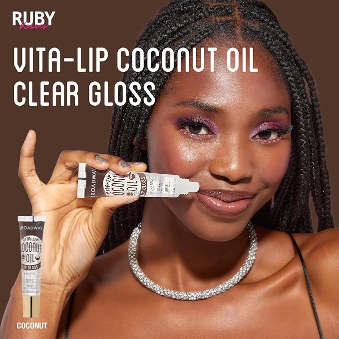 Ruby Kisses Broadway Vita-Lip Clear Lip Gloss (Coconut Oil 12 Pack), Ultra-Hydrating & Soothing Formula with Vitamin Oils, High-Shine Non-Sticky Finish, Healing Glossy Lip Balm Locks in Moisture