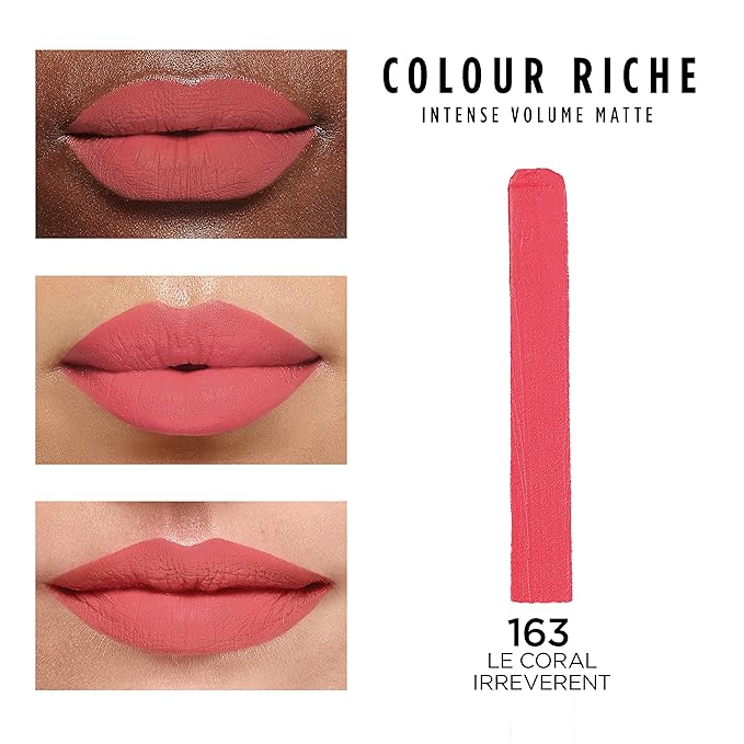 L'Oreal Paris Colour Riche Intense Volume Matte Lipstick, Lip Color Infused with Hyaluronic Acid for up to 16hr All Day Comfort, Le Coral Irreverent, 0.06 oz