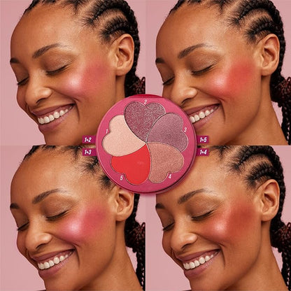 Matte and Highlighter Blush Palette, Cheek Blush Makeup, Bright Pink Blush Powder, Rose Magenta Peach Red, Talc Free