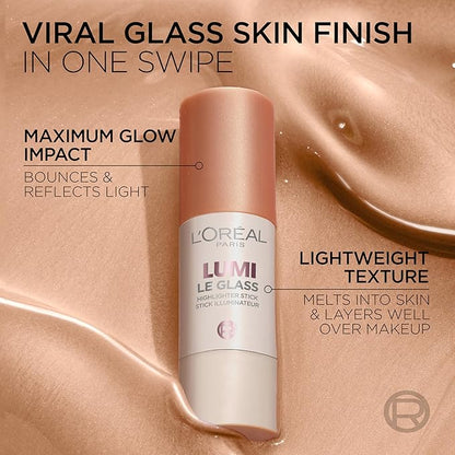 L'Oreal Paris True Match Lumi Le Glass Highlighter Stick, Reflective, Translucent, Glassy Highlighter for Face and Body, 625 Sunset Amour, 0.17 Oz