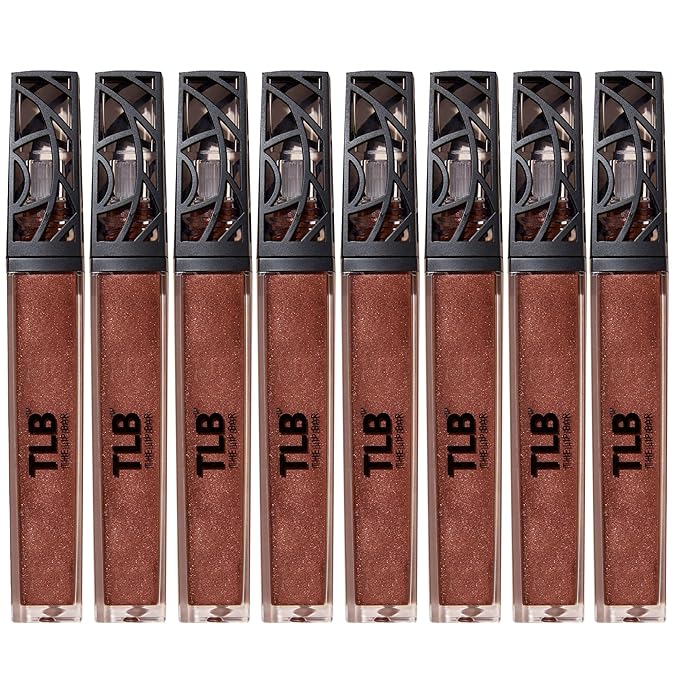 The Lip Bar Vegan Non-Sticky Lip Gloss, with Hydrating Shea Butter for a Lightweight, High Shine Finish, Extra - Brown Shimmer, 8 pack