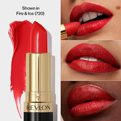 REVLON Super Lustrous Lipstick, High Impact Lipcolor with Moisturizing Creamy Formula, Infused with Vitamin E and Avocado Oil in Reds & Corals, Fire & Ice (720) 0.15 oz (Pack of 2)