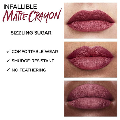 L’Oréal Paris Infallible Matte Lip Crayon, Sizzling Sugar (Packaging May Vary)