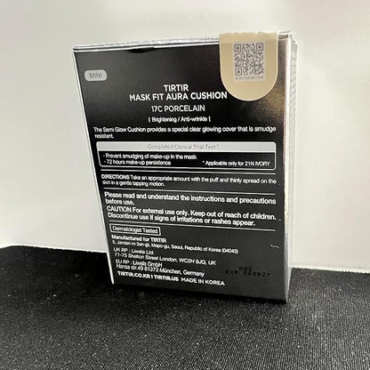[*Mini Size*] TIRTIR Aura Glow Silver Cushion | Korean Cushion Foundation, (#17C Porcelain, 0.15 Fl Oz)