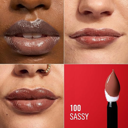 Rimmel Thrill Seeker Lip Latex, 100 Sassy, Liquid Lipstick, Lipgloss, Lip Colour, Hyaluronic Lipstick, Lip Stain, Smooth Shine, Hydration, Hyaluronic Acid, Vitamin E, Aloe Vera, 0.2oz