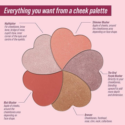 Matte and Highlighter Blush Palette, Cheek Blush Makeup, Bright Pink Blush Powder, Rose Magenta Peach Red, Talc Free
