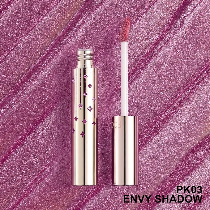 FOCALLURE High Shine Glitter Lip Gloss,Hydrates and Soothes Lips for a Gorgeous,Delivers a Non-sticky Glossy finish,Long-lasting Shine & Fuller-looking Lip Makeup,PK03 ENVY SHADOW