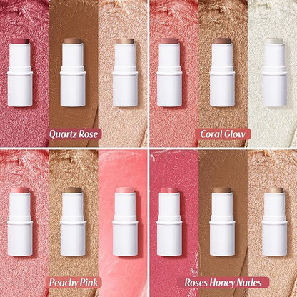 KIMUSE Multi Stick Trio Face Makeup, Cream Blush Stick for Cheeks & Lips, Contour Stick & Highlighter Makeup Sticks for All Skin