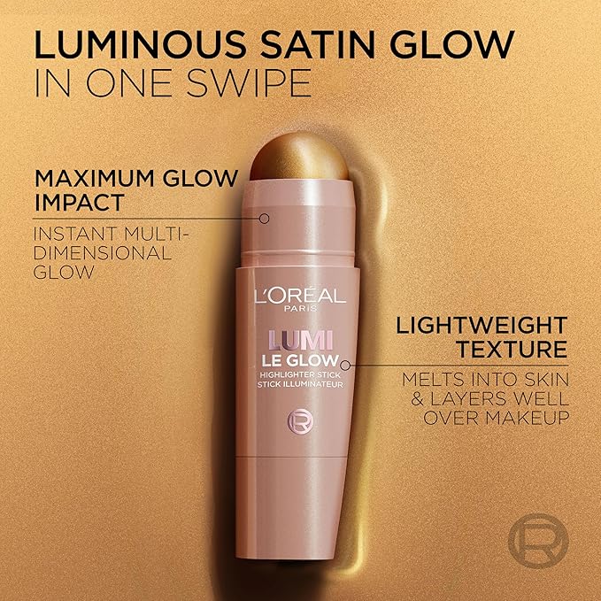L'Oreal Paris True Match Lumi Le Glow Highlighter Stick, Luminous, Satin, Glowy Highlighter for Face and Body, 640 Sparkling Rose, 0.25 Oz