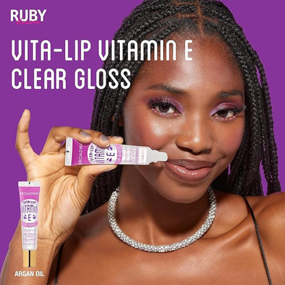 Ruby Kisses Broadway Vita-Lip Clear Lip Gloss (Vitamin E 6 Pack), Ultra-Hydrating & Soothing Formula with Multi-Vitamin Oils, High-Shine Non-Sticky Finish, Healing Lip Balm for Healthy Lips