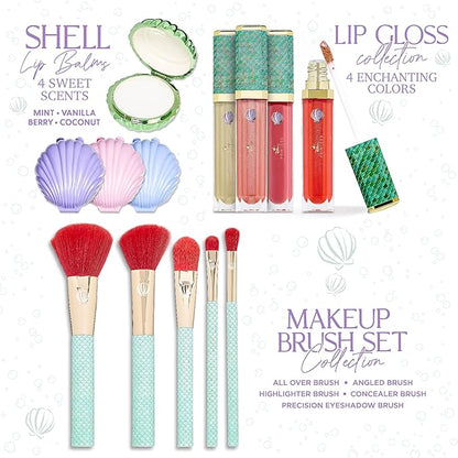 Disney Belle Maison Cosmetic Makeup Set, Makeup Essential, Princess Ariel - Includes 5pc Makeup Brush, 4pc Lip Gloss, 4pc Lip Balm